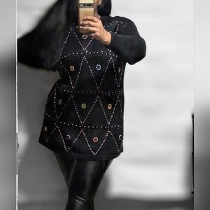 VINTAGE black RHINESTONE SWEATER